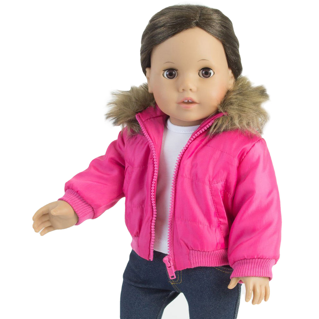 Sophia's Puffy Jacket with faux fur Trim for 18" Dolls, Hot Pink