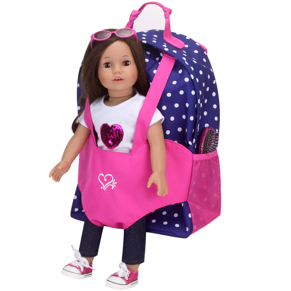 Sophia's - 18" Doll - Polka Dot Doll Carrier Backpack - Navy