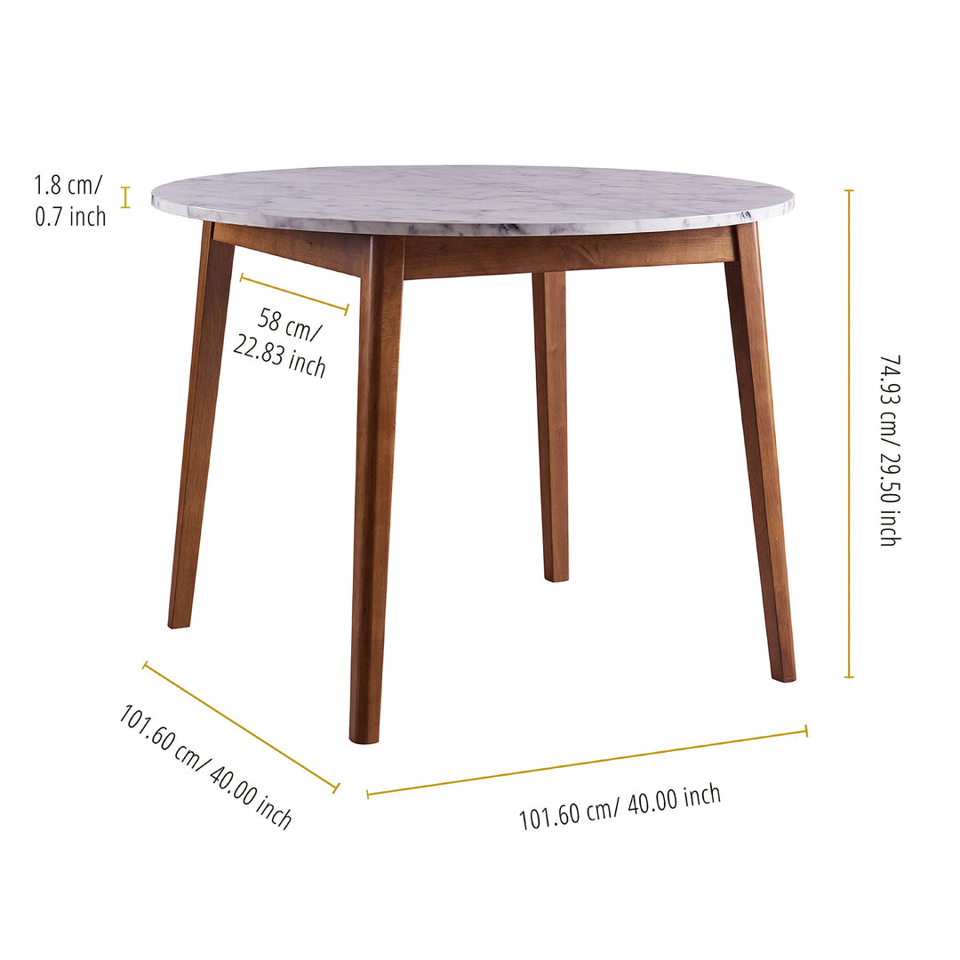 Teamson Home Ashton Wooden Round Dining Table with Faux Marble Top, White/Walnut