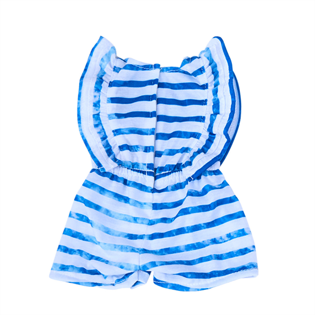 Sophia's Striped Ruffled Cap Romper and Sandals for 18" Dolls, Blue/White