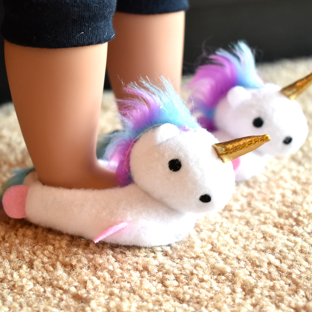 Sophia's - 18" Doll - Unicorn Slippers - White