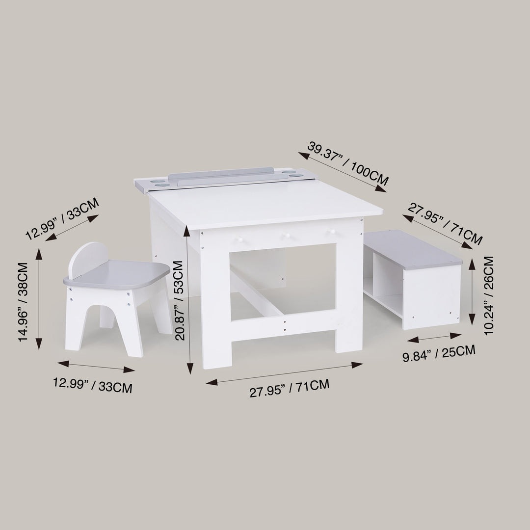 Fantasy Fields Little Monet Art Table with Paper Roll, Stool, Bench and More, White/Gray