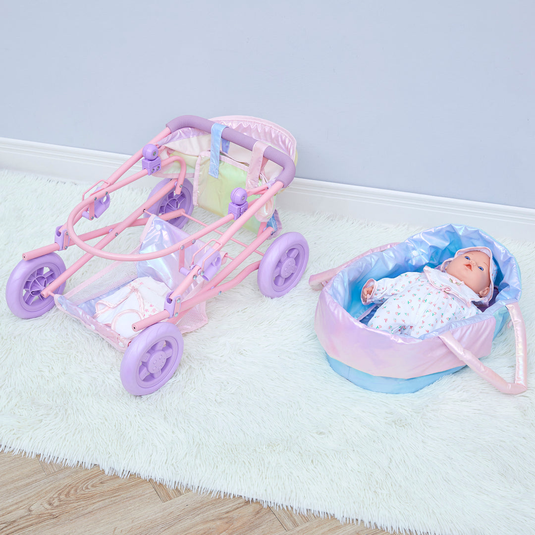 Olivia’s Little World Magical Dreamland Deluxe Baby Doll Stroller and Carrier, Iridescent