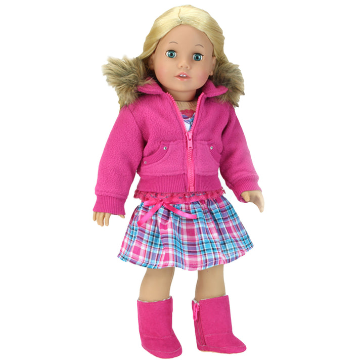 Sophia's 2 Pack of Suede Winter Boots with White Sherpa Lining for 18" Dolls, Hot Pink/Brown