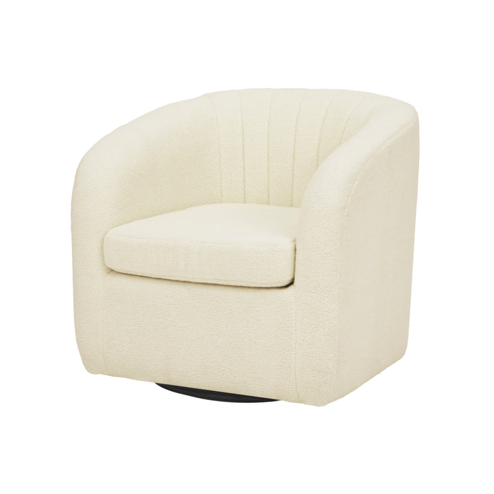 Teamson Home Monroe Faux Shearing Swivel Tub Chair with Channel Tufting, Ivory