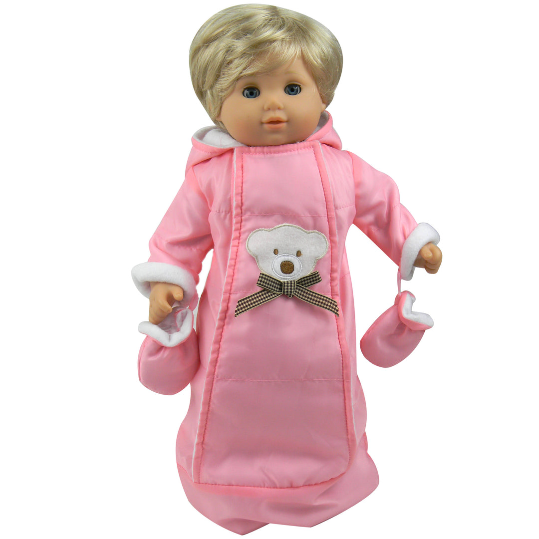 Sophia's Polar Bear Bunting Snowsuit with Attached Mittens and Hood for 15' Dolls, Pink