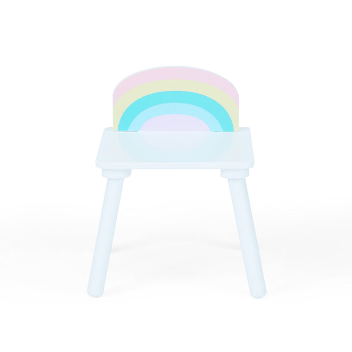 Fantasy Fields Kids Round Play Table with Center Mesh Storage and Two Rainbow Chairs, White