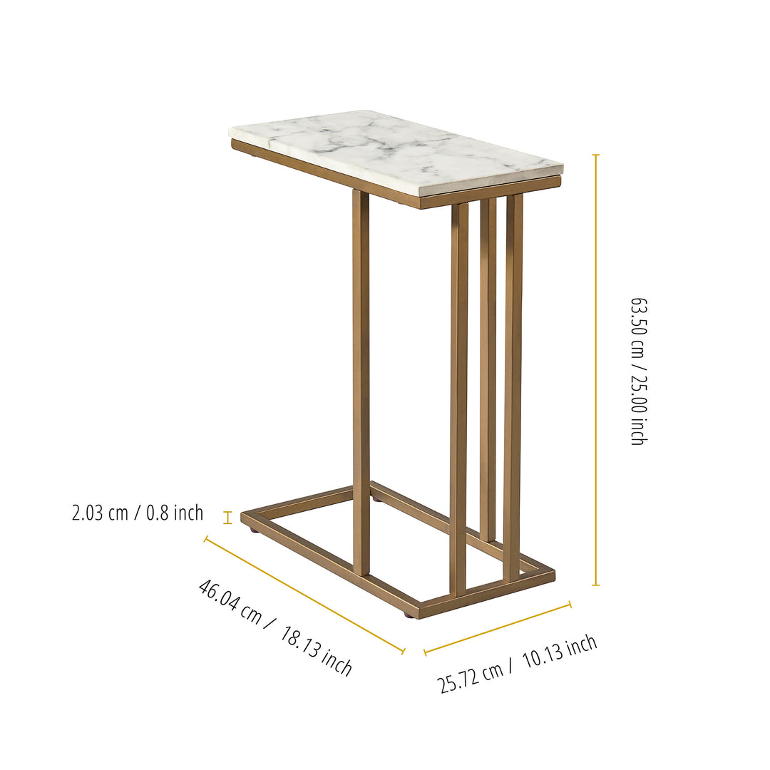 Teamson Home Marmo Modern Marble-Look C Shape Side Table, Marble/Brass