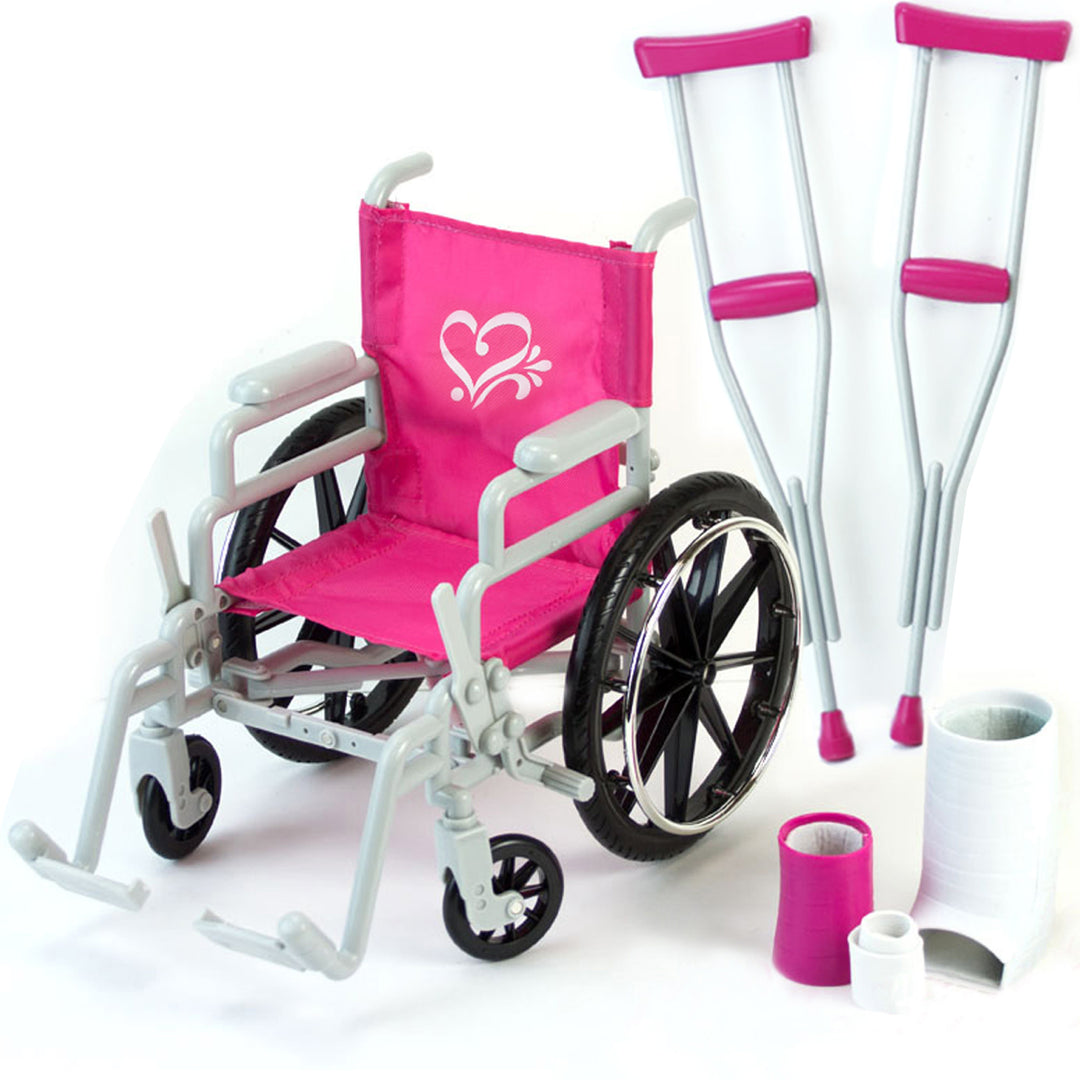 Sophia's - 18" Doll - Wheelchair & Crutch Set - Hot Pink