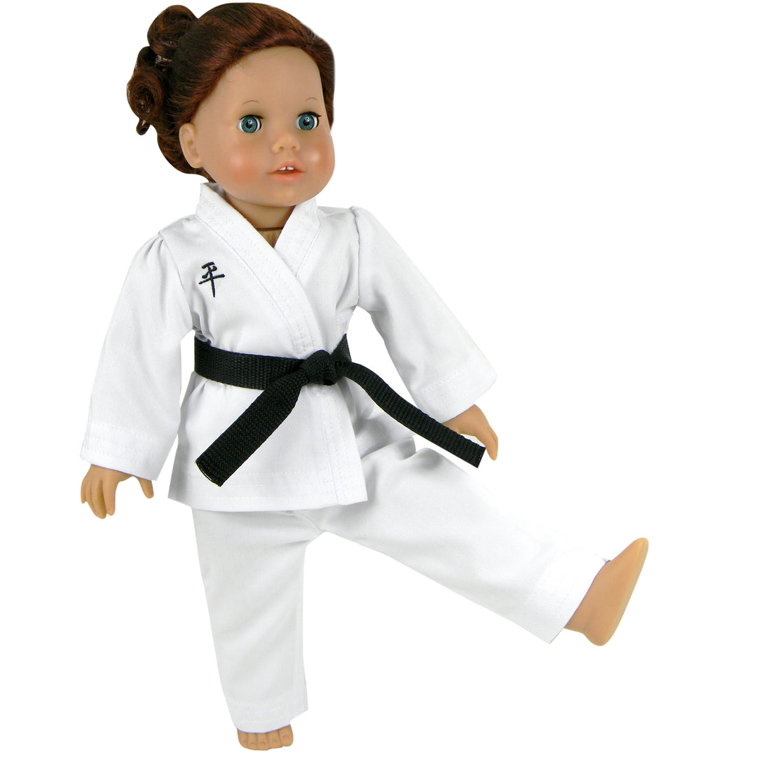 Sophia’s Gender-Neutral Judo Tae Kwon Do Karate Martial Arts Gi Uniform with White, Purple, & Black Belts for 18” Dolls, White