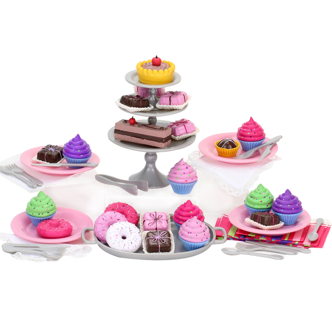 Sophia's - 18" Doll - Cupcake & Petit Four Set + Dessert Display Set - Pink