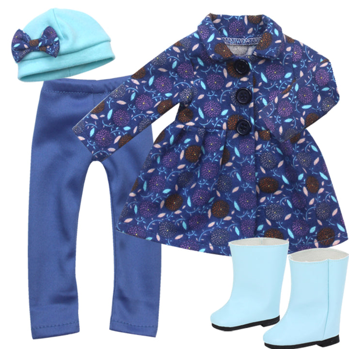 Sophia's - 14.5" Doll - Print Coat, Pink Shirt, Leggings, Hat & Suede Boots - Blue