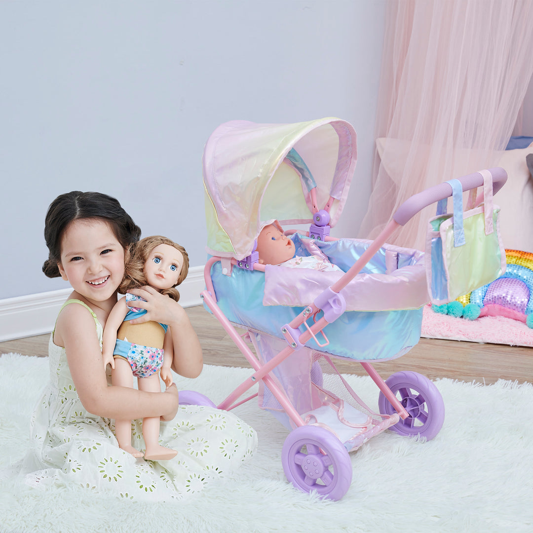 Olivia’s Little World Magical Dreamland Deluxe Baby Doll Stroller and Carrier, Iridescent