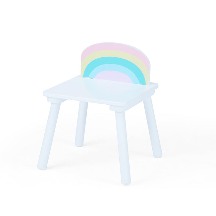 Fantasy Fields Kids Round Play Table with Center Mesh Storage and Two Rainbow Chairs, White