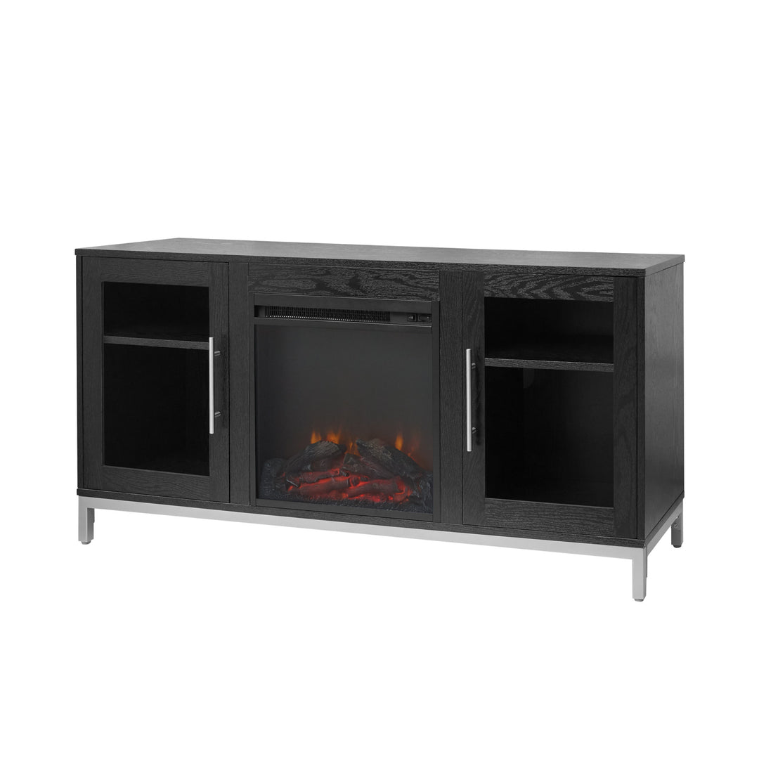 Teamson Home Lainey 54" TV Console Stand with Electric Fireplace for Flat Screen TVs up to 65", Black/Silver