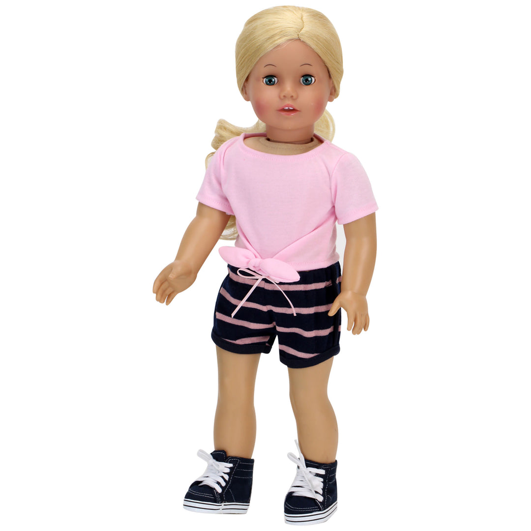 Sophia's - 18" Doll - Textured Stripe Shorts & Pink Front Tie T