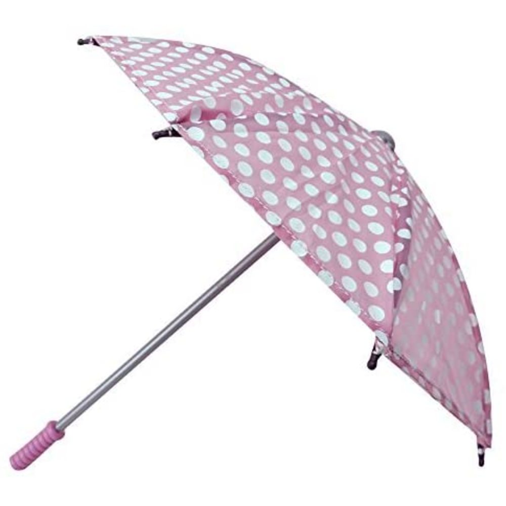 Sophia’s Cute Realistic Open-Close Polka Dot Umbrella Accessory for Rainy Days with Clear Strap Handle for 18” Dolls, Light Pink