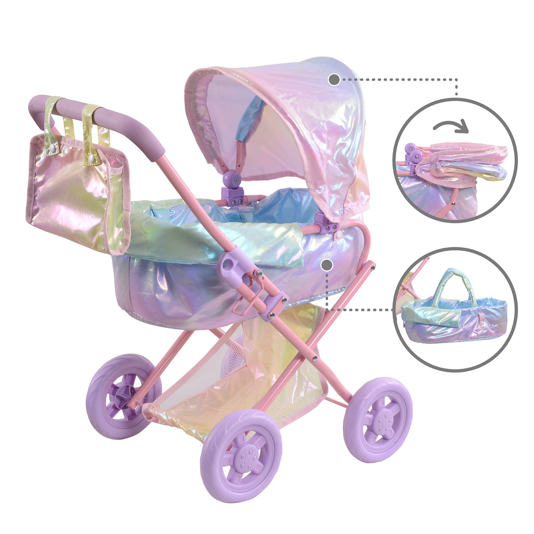 Olivia’s Little World Magical Dreamland Deluxe Baby Doll Stroller and Carrier, Iridescent