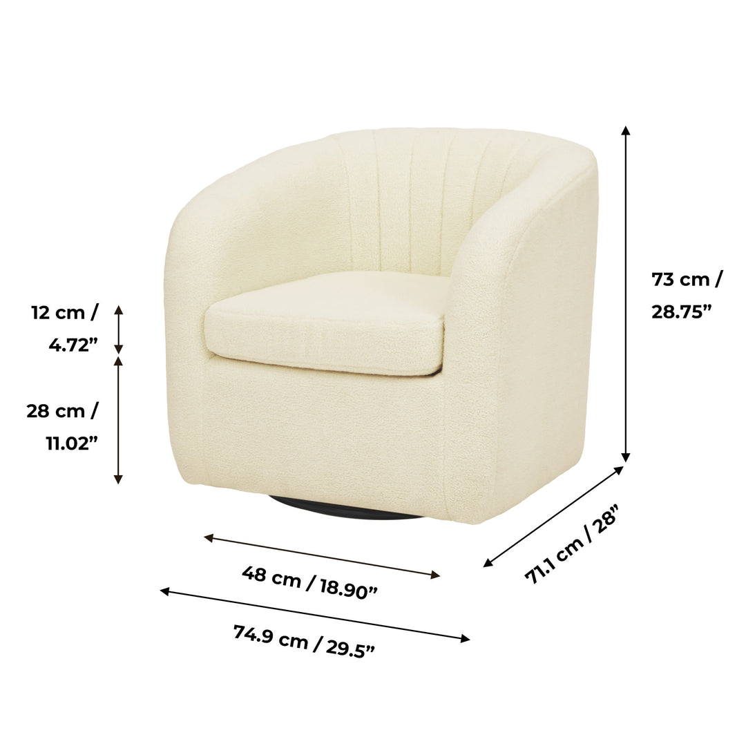 Teamson Home Monroe Faux Shearing Swivel Tub Chair with Channel Tufting, Ivory