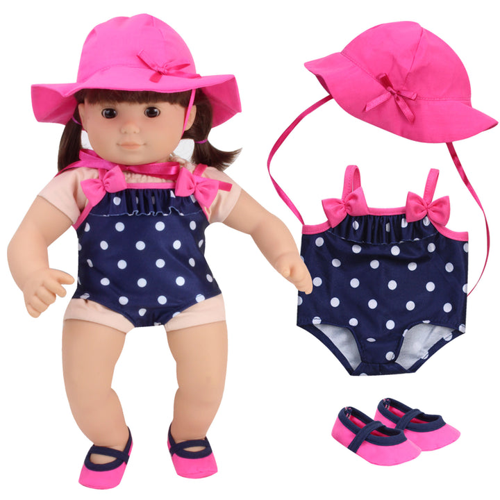 Sophia's - 15" Doll - Polka Dot Bating Suit, Hat & Water Shoes - Pink