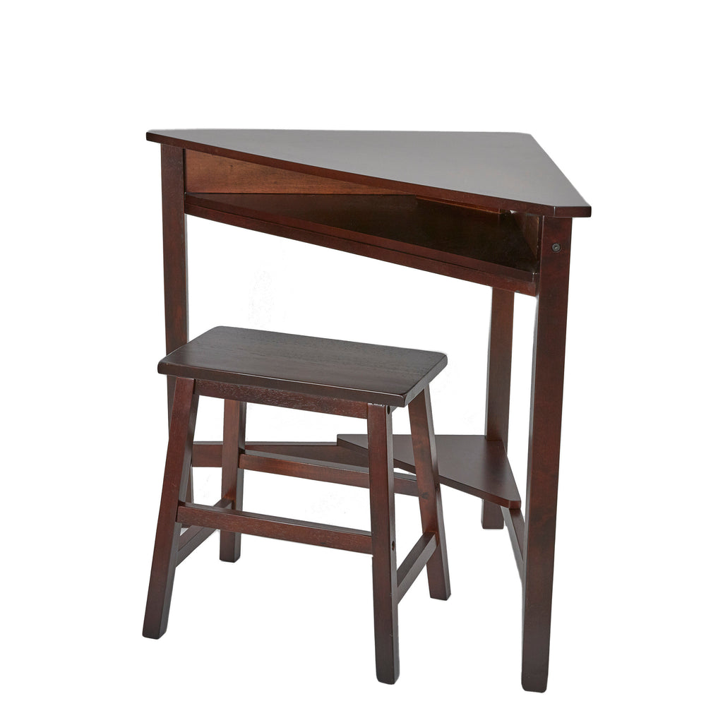 Teamson Home's Sean Corner Desk  with storage and Stool set in Walnut.