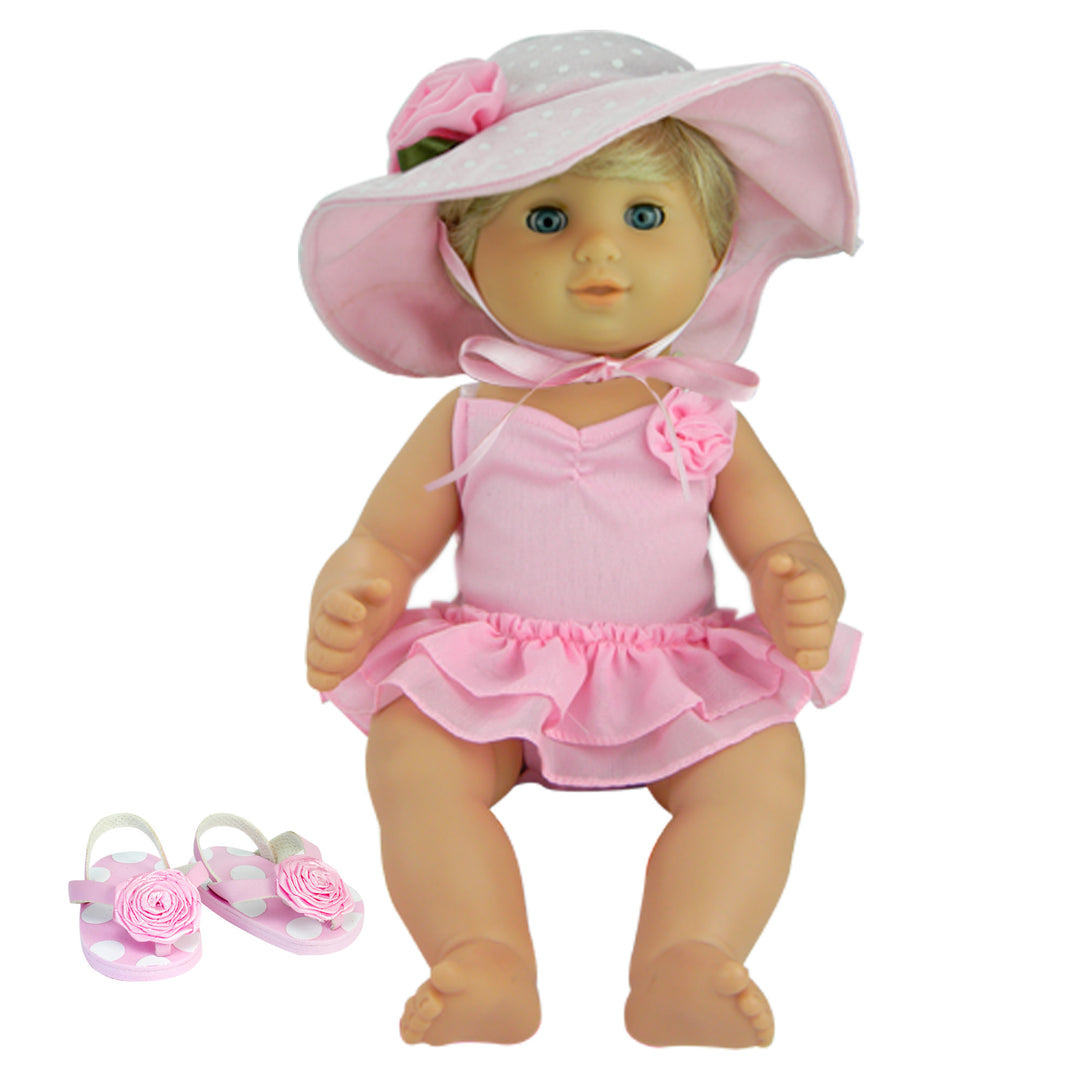 Sophia's Bathing Suit, Sun Hat & Flip Flops for 15" Dolls, Pink