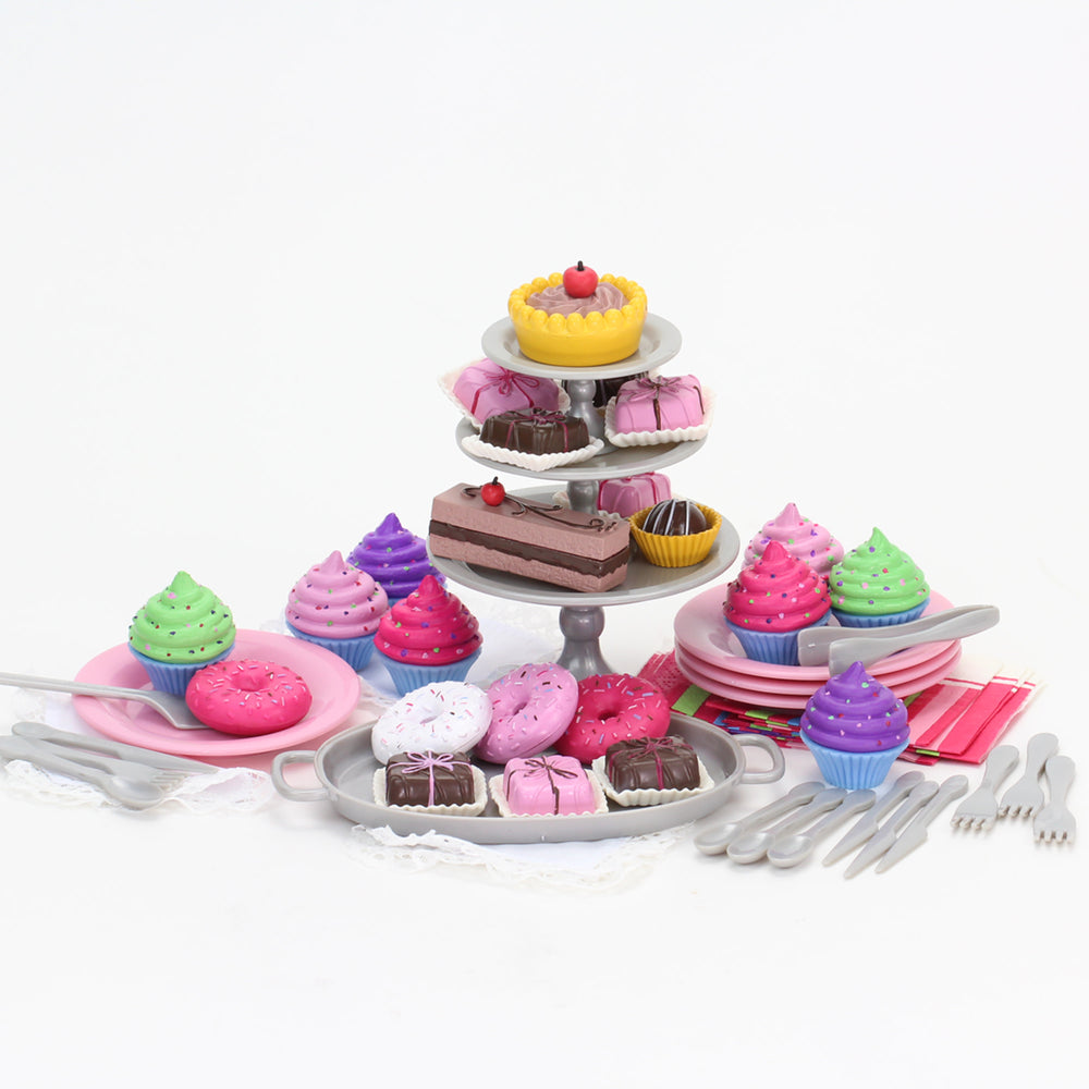 Sophia's - 18" Doll - Cupcake & Petit Four Set + Dessert Display Set - Pink