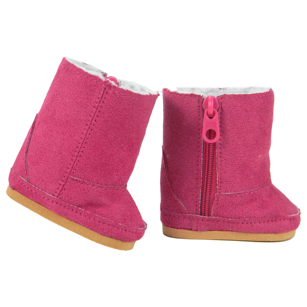 Sophia's 2 Pack of Suede Winter Boots with White Sherpa Lining for 18" Dolls, Hot Pink/Brown