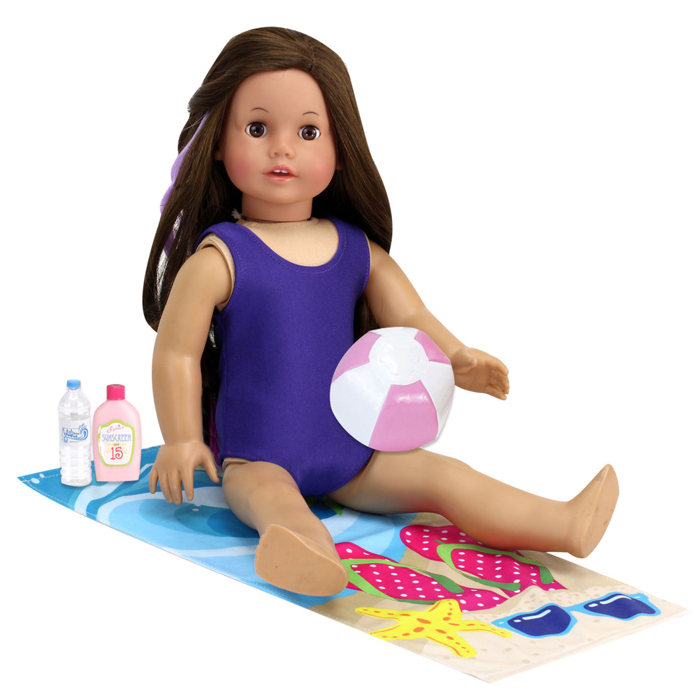 Sophia’s Beach Day Play Set with Bathing Suit, Towel, Water Bottle, Sunscreen, & Inflatable Beach Ball for 18” Dolls