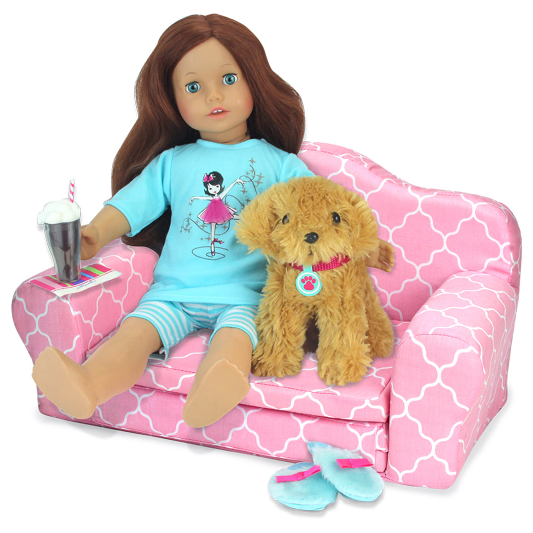 Sophia's 2-in-1 Plush Pull-Out Sofa Bed for Two 18'' Dolls, Pink