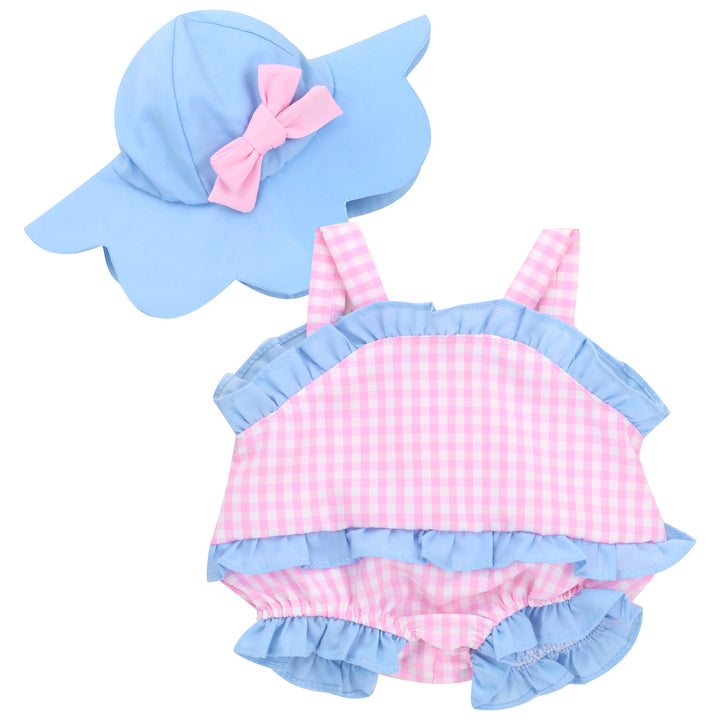 Sophia's - 15" Doll - Gingham Romper & Hat - Light Pink