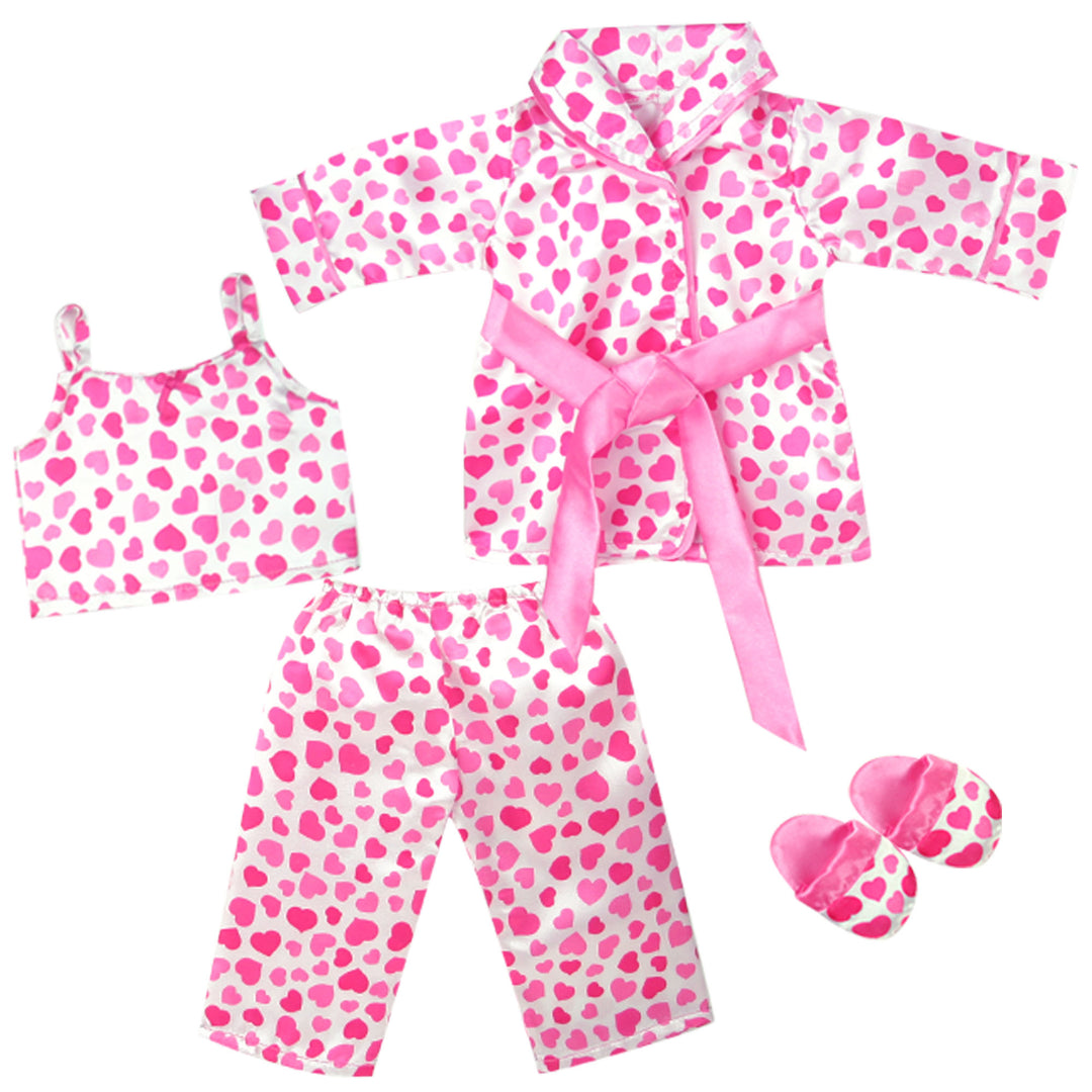 Sophia's 5 Piece Bathtub, Heart Print Robe, Pajamas and Slippers Set for 18" Dolls, Pink/White