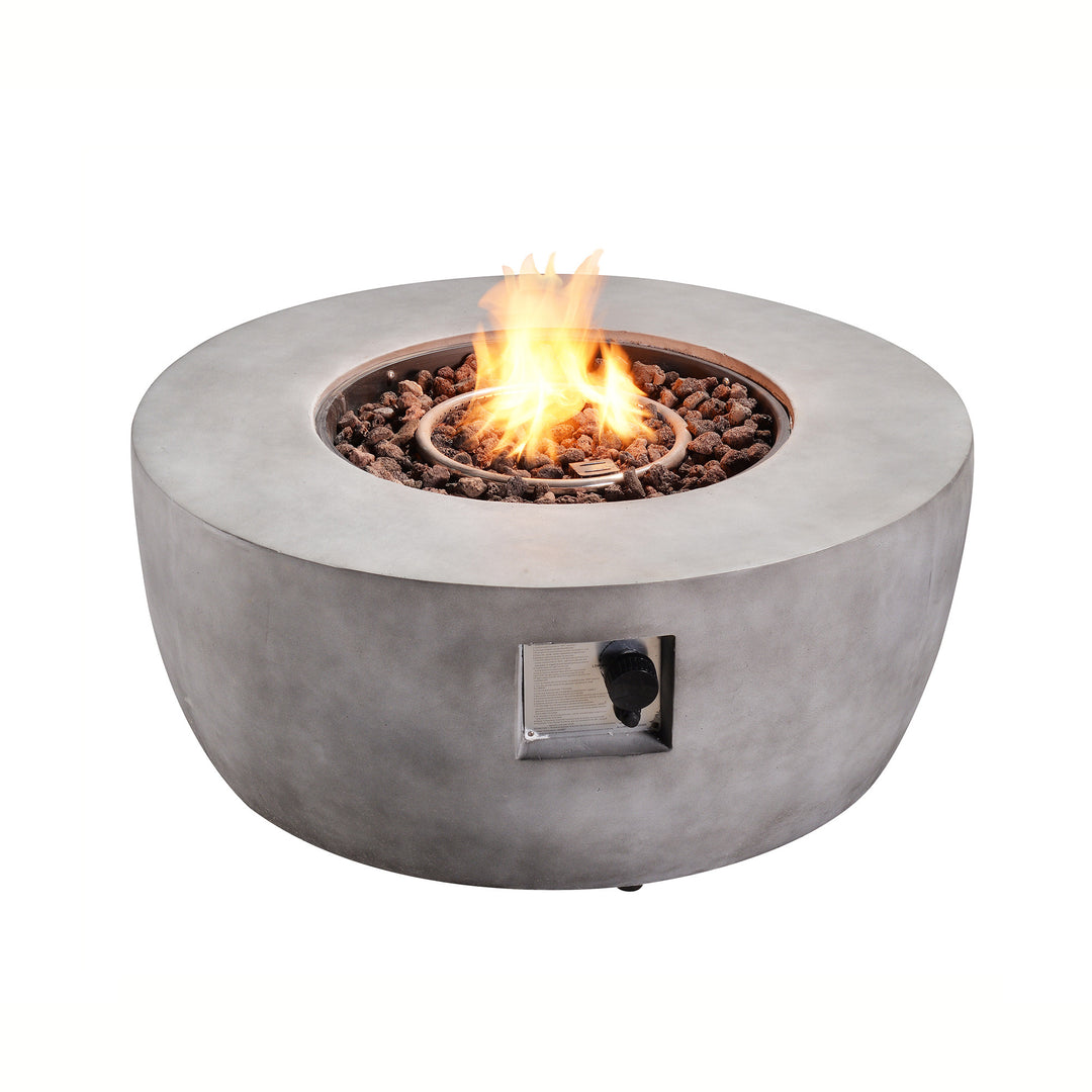 Round propane fire pit. Concrete base 36" for outdoor use.