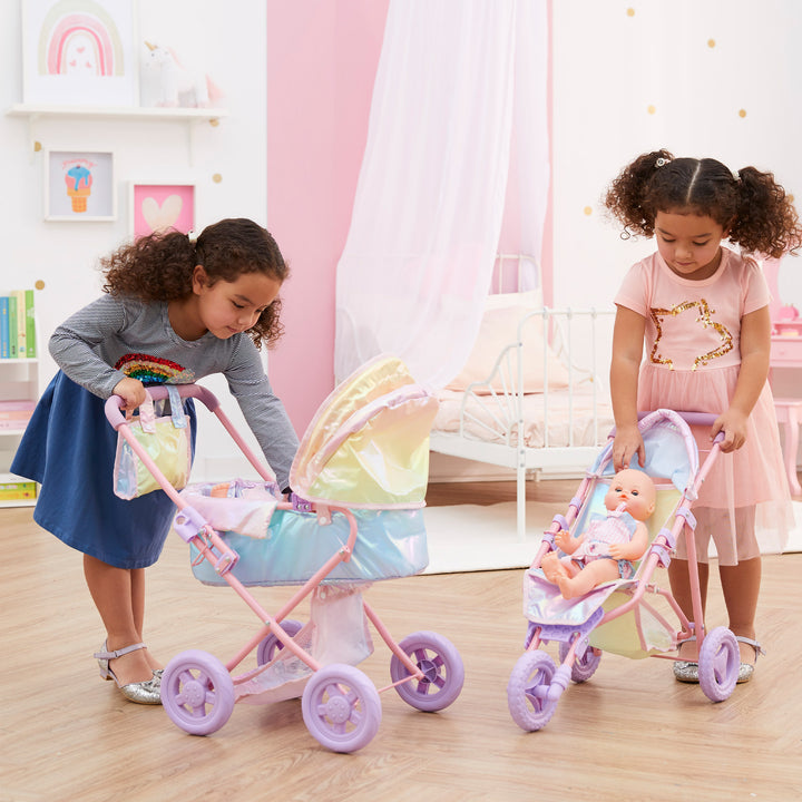 Olivia’s Little World Magical Dreamland Deluxe Baby Doll Stroller and Carrier, Iridescent