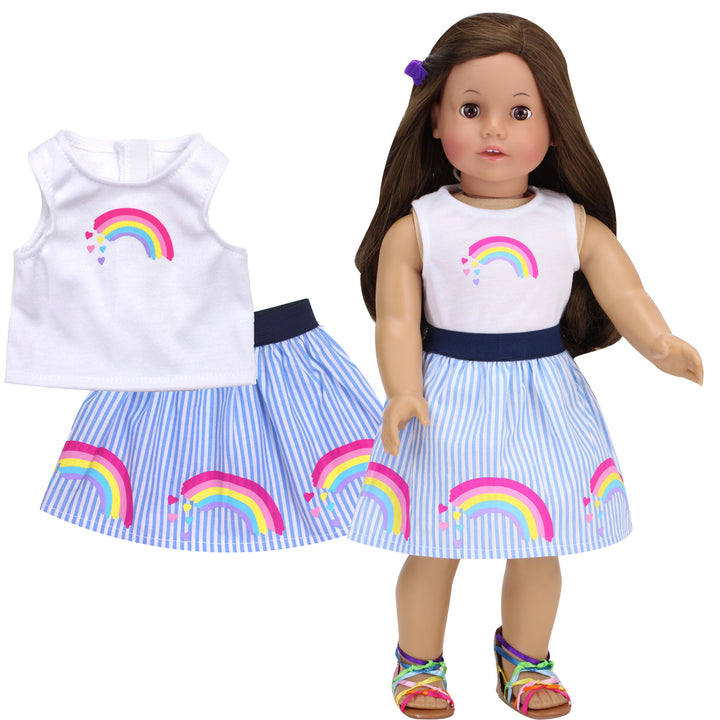 Sophia's - 18" Doll - Rainbow Stripe Skirt & Tank - White