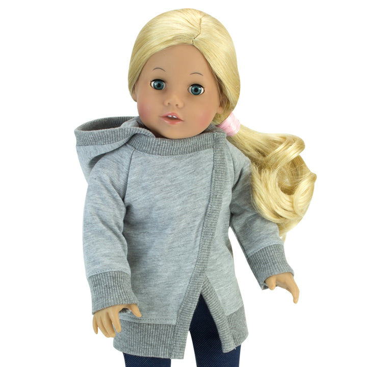 Sophia’s Modern Mix & Match Gender-Neutral Hooded Asymmetrical Sweater Jacket for 18” Dolls, Gray