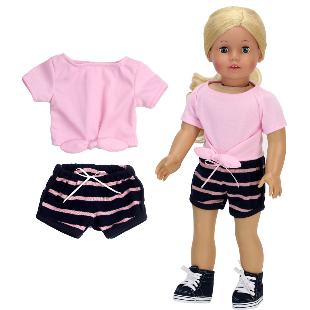 Sophia's - 18" Doll - Textured Stripe Shorts & Pink Front Tie T