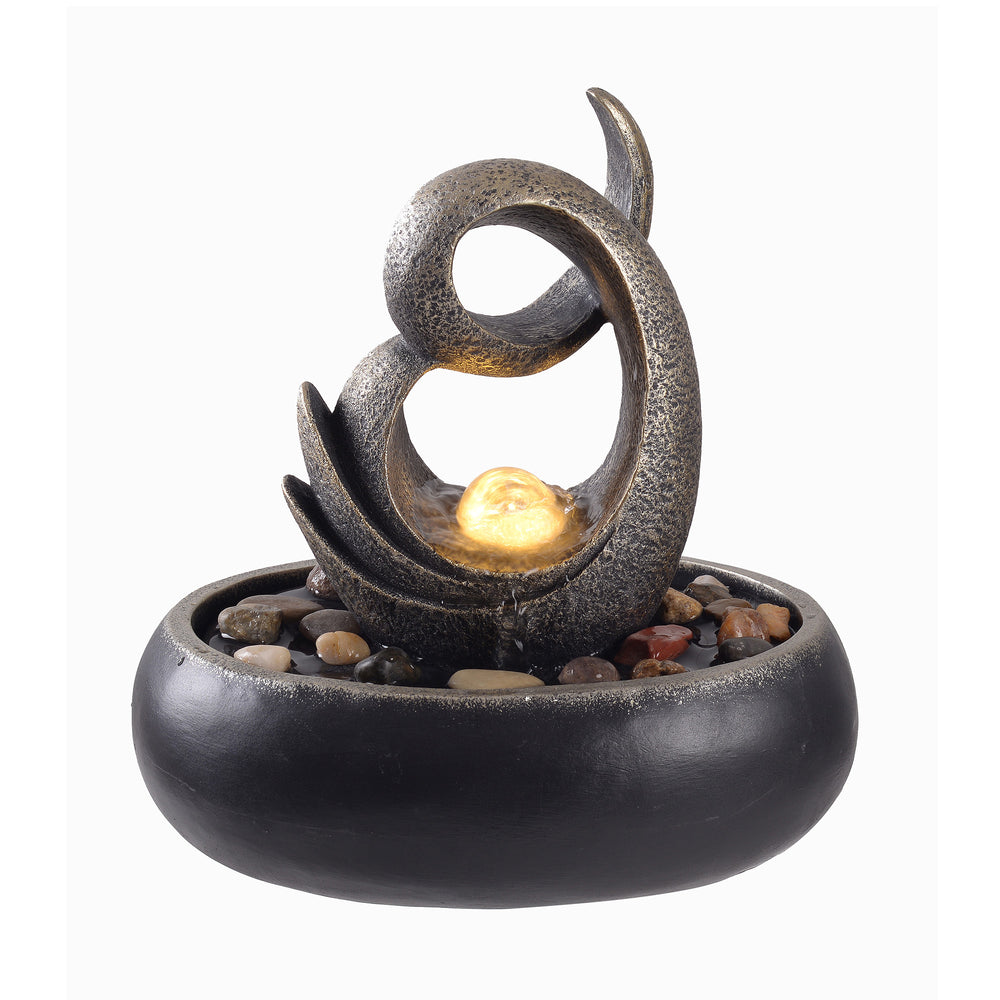 Teamson Home Indoor/Outdoor Abstract Tabletop Bowl Fountain with LED Light, Black