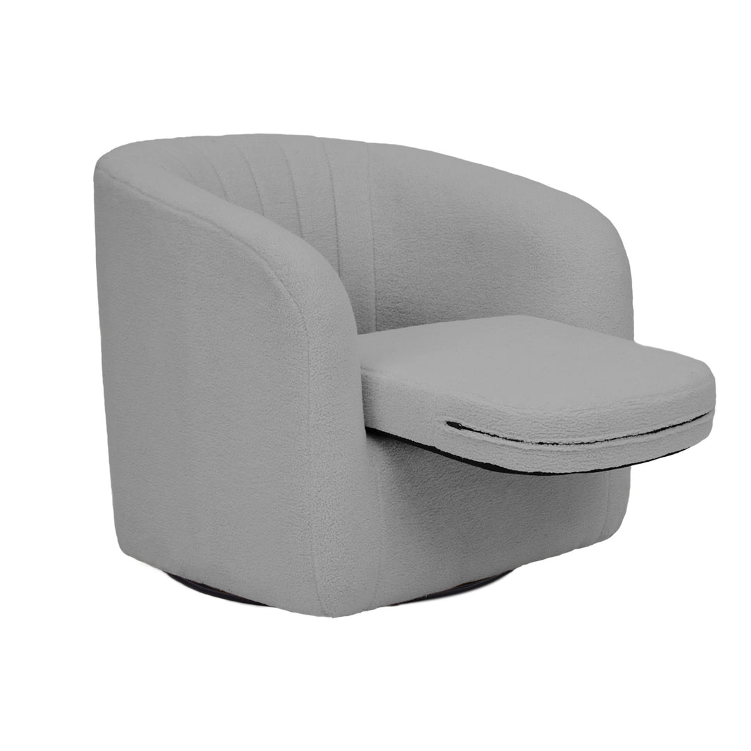 Teamson Home Monroe Faux Shearing Swivel Tub Chair with Channel Tufting, Gray