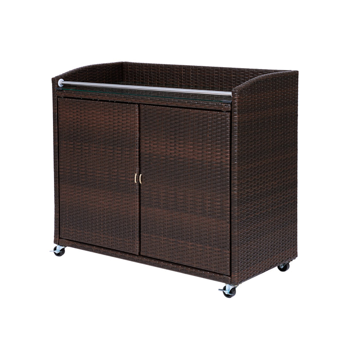 Teamson Home Veronica Portable Brown PE Rattan Outdoor Bar Cart