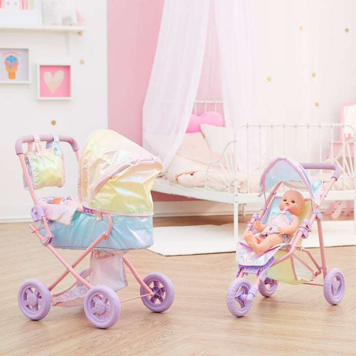 Olivia’s Little World Magical Dreamland Deluxe Baby Doll Stroller and Carrier, Iridescent