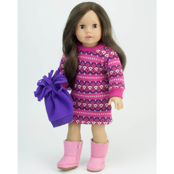 Sophia's - 18" Doll - Pink Fair Isle Dress, Purple Hat