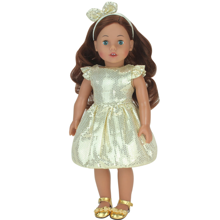 Sophia's Sequin Party Dress, Headband and Dress Shoes for 18" Dolls, Gold