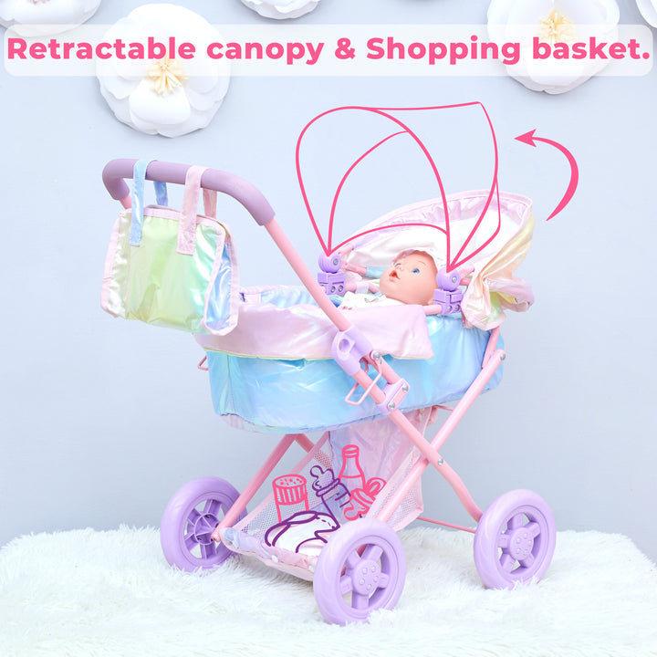 Olivia’s Little World Magical Dreamland Deluxe Baby Doll Stroller and Carrier, Iridescent