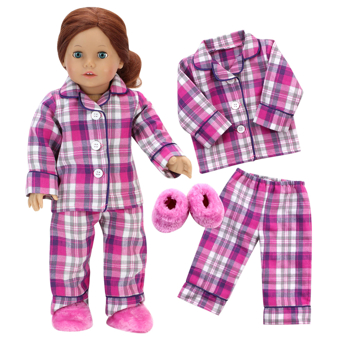 Sophia's Flannel Pajama & Slippers Set for 18'' Dolls, Pink