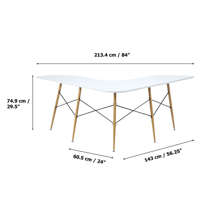 Teamson Home Roberto L-Shaped Corner Desk with Wood and Metal Details, White