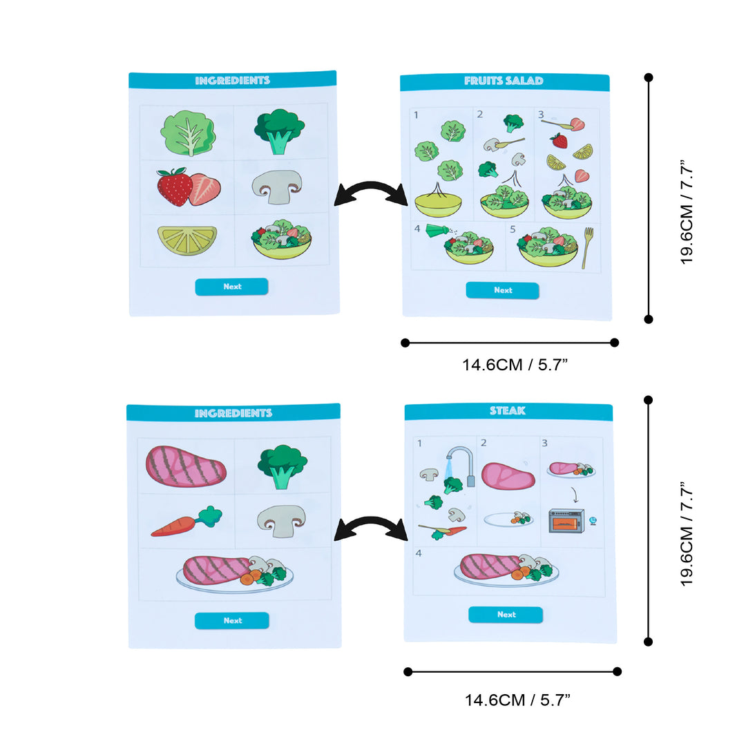 Each side of the recipe card inserts is shown with dimensions.