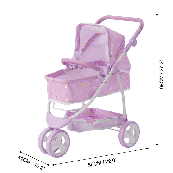 Stroller shown with dimensions, stands 27.2 inches tall