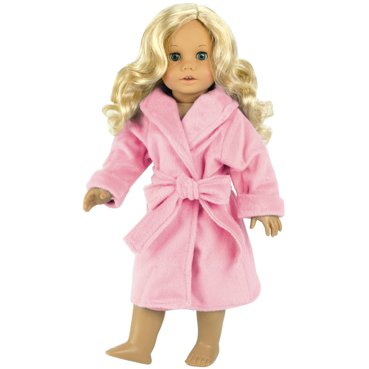 Sophia's Soft Bathrobe and Faux faux fur Bunny Slippers with Embroidery for 18" Dolls, Pink/White