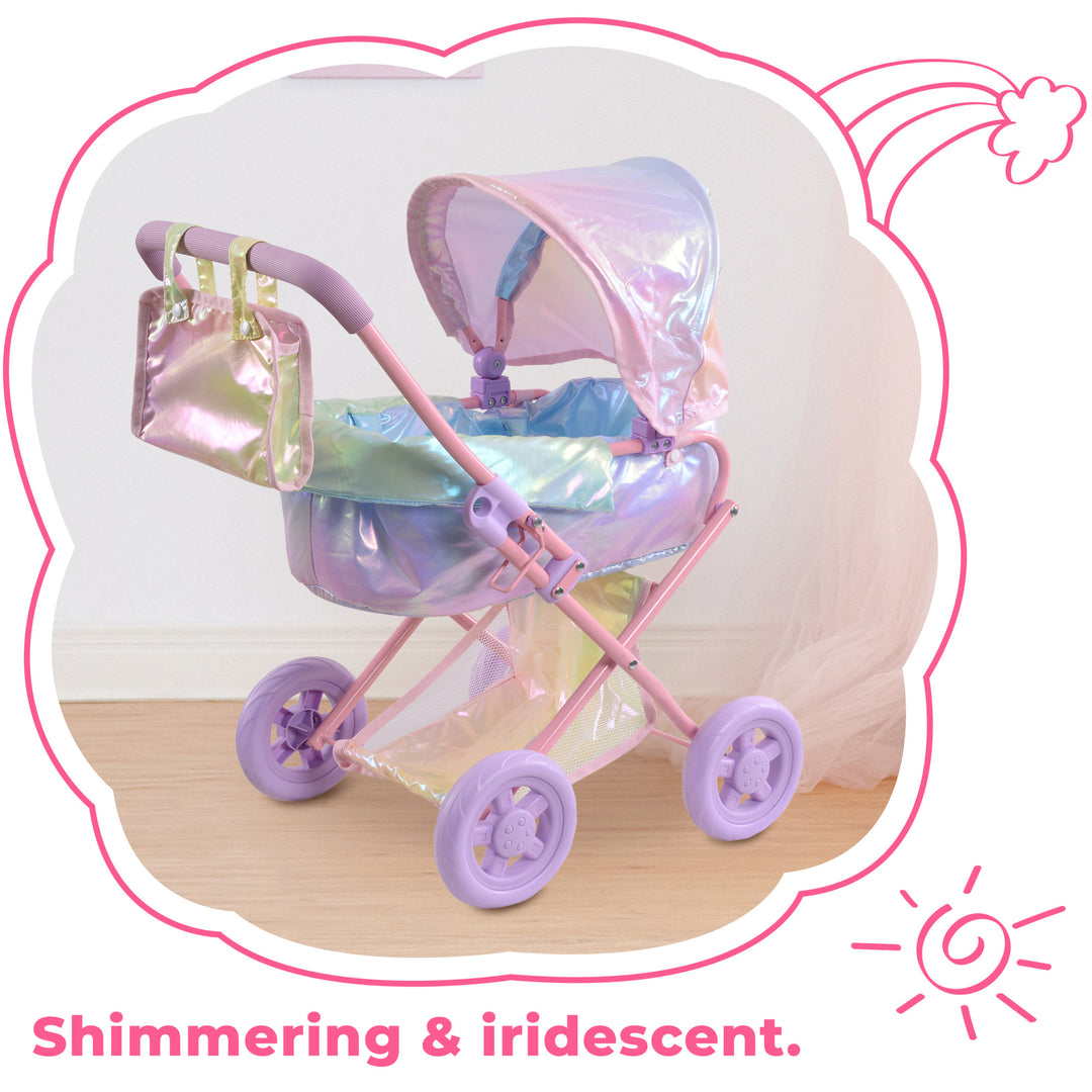 Olivia’s Little World Magical Dreamland Deluxe Baby Doll Stroller and Carrier, Iridescent